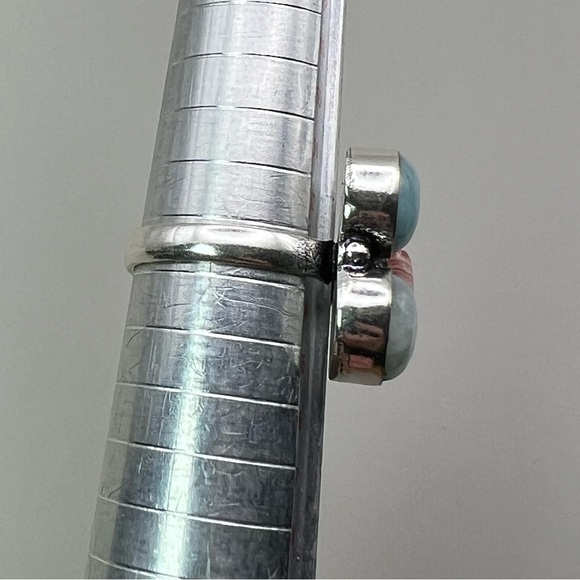 New Larimar Moonstone Rhodochrosite Multi Stone Silver Overlay Ring Size 6.75 - Picture 5 of 8